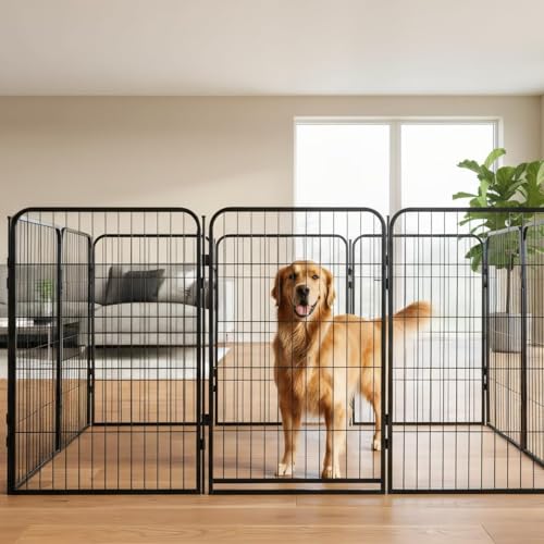 Indoor Dog Playpen - 32 inch, 8 Panels for Small and Puppy Size Dogs - Heavy Duty Metal Portable Pet Fence with Black Anti-Rust Coating - Play Pen w/Extra Wide Gate