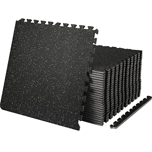 VEVOR 0.56Inch 100sq.ft Exercise Equipment Mats, 25 Tiles Upgraded Rubber Top with High Density EVA Foam, Interlocking Gym Flooring for Home Gym, 25 x 25In Gym Mats, Puzzle Workout Mats, Black & Gray | Rubber Top with Dense EVA Foam, Interlocking Gym Floo