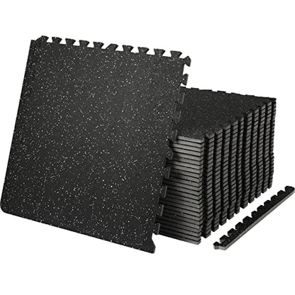 VEVOR 0.56Inch 100sq.ft Exercise Equipment Mats, 25 Tiles Upgraded Rubber Top with High Density EVA Foam, Interlocking Gym Flooring for Home Gym, 25 x 25In Gym Mats, Puzzle Workout Mats, Black & Gray | Rubber Top with Dense EVA Foam, Interlocking Gym Floo