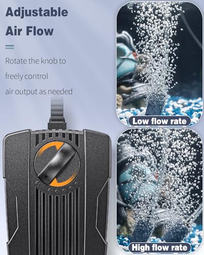 Pawfly Aquarium Air Pump Oxygen Pump for 10-200 Gallon Fish Tanks Buckets Dual Outlet Adjustable Ultra Quiet Aerator Pump with Accessories - size: 10-60 gal (With Kit)