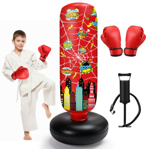 Jenaai 3 in 1 Inflatable Punching Bag for Kids, 40" Boxing Kit