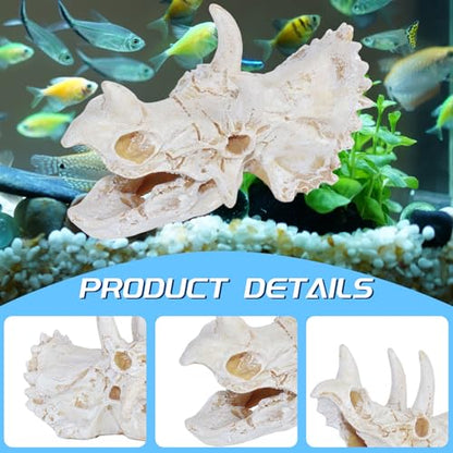 Saim Resin Dinosaur Triceratops Skull Model Aquarium Decoration | Reptiles Hideout, Fish Tank Ornament, Home Office Display