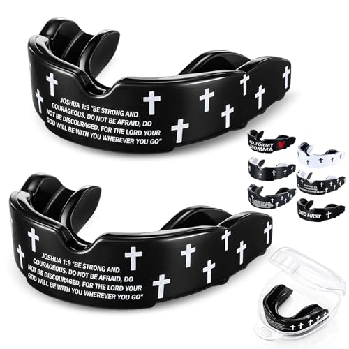 Yaomiao 2 Pcs Christian Mouth/Teeth Guards | Sport Game Guard Religious Mouthguard: Soccer, Football, Basketball, Baseball, Wrestling, Lacrosse, Rugby, Boxing, Taekwondo - size: Adult, style: Black & Joshua