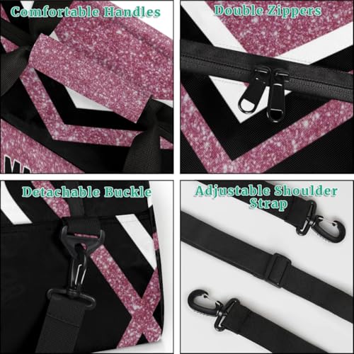 Custom Name Sports Volleyball Bag, Water Pink Glittering with Black | Gym Bag Sports Travel Duffle Bag Tote Carry On Weekend Sports Travel Bag - color: Pink Black