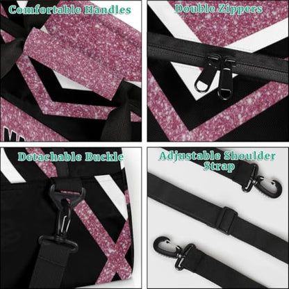 Custom Name Sports Volleyball Bag, Water Pink Glittering with Black | Gym Bag Sports Travel Duffle Bag Tote Carry On Weekend Sports Travel Bag - color: Pink Black