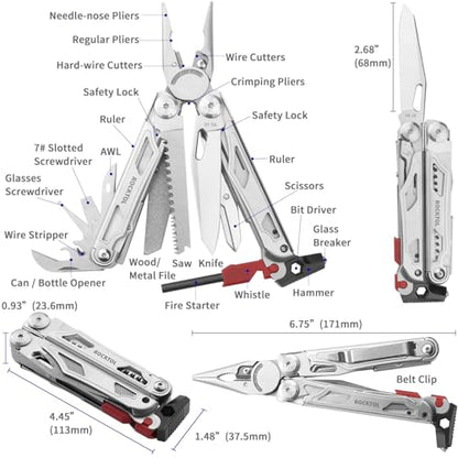 Multitool SK04, VG-10 Blade, 22-in-1 Multi-tool Pliers with Fire Starter, Emergency Whistle, Glass Breaker, Safety Locking and Nylon Sheath for Survival, Camping, multi tool for men