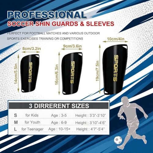 2 Pair Soccer Shin Guards Kids Youth, Shin Pads for 3-15 Years Old Boys and Girls Football Games EVA Cushion Protection Reduce Shocks and Injuries Lightweight Equipment - color: Black and White, size: Large