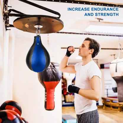 Speed Punching Bag, Leather MMA Speed Bag Striking Bag Kit with Hanging Swivel - color: Blue