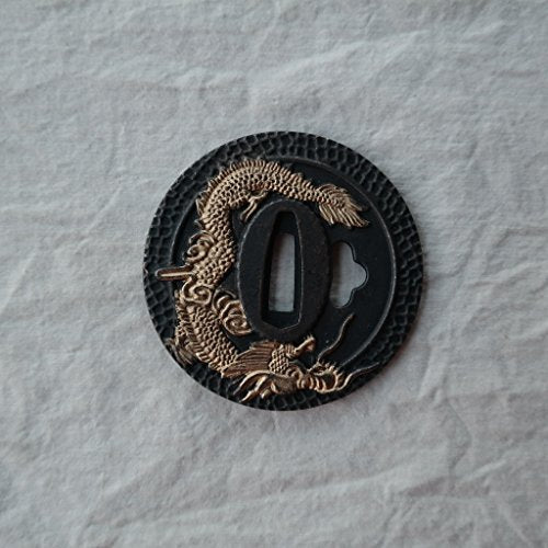Japanese Katana Sword Guard (Tsuba) - Hand-Forged Alloy Samurai Tsuba 3.2", Authentic Iaido Accessory for Sword Collection, Durable Fitting Model 051-063 - color: 058HJ