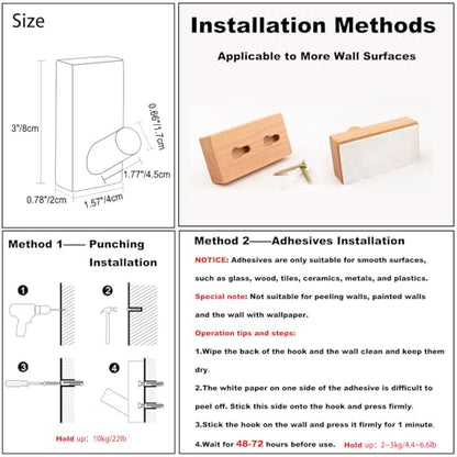 HomeDo Adhesive Wood Wall Hooks, Decorative Coat Hooks Hat Rack, Beech 4P - color: Rectangle-Beech