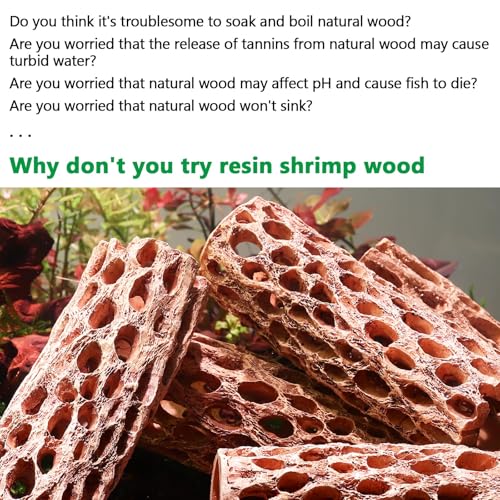 6“ Resin Cholla Wood Aquarium Décor Wood- Realistic Shrimp Hideout & Climbing Toy (6" L×2”Dia, 3pcs)