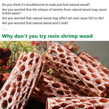 6“ Resin Cholla Wood Aquarium Décor Wood- Realistic Shrimp Hideout & Climbing Toy (6" L×2”Dia, 3pcs)