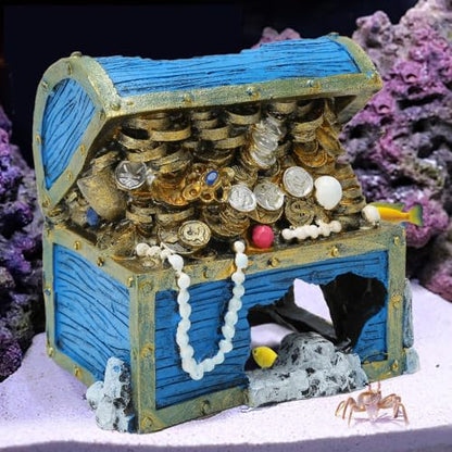 5.1 Inch Blue Resin Treasure Chest Landscape Hideaway Treasure Box Decorative Chest Fish Tank Aquarium Ornament