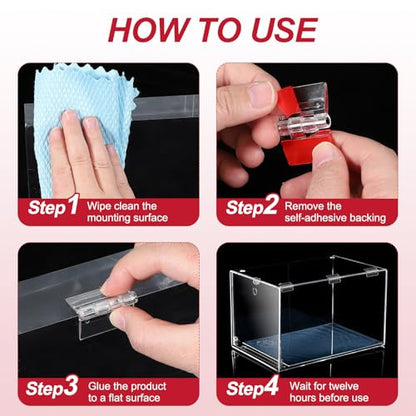 MECCANIXITY Small Acrylic Hinges Plastic Self-Adhesive Clear Hinge 65 x 40mm Continuous Piano Folding Hinges for Aquarium Lid Crafts Display Stand Pack of 4 Transparent - size: 65 x 40mm