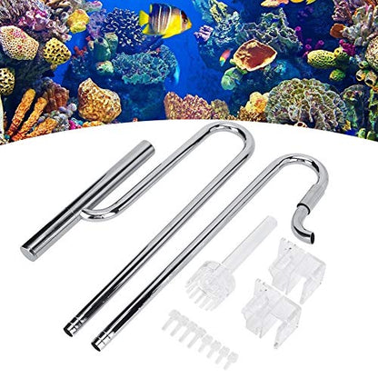 Stainless Steel Lily Pipe Set with Outflow and Inflow, Aquarium Skimmer Filter System including 2 Acrylic Holders Efficient for Removing Scum (New 12MM oil film)