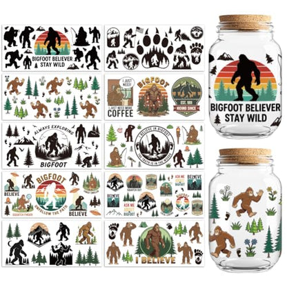 UV DTF Cup Wraps Transfer Stickers Bigfoot in Forest Pattern, 10 Sheets Waterproof Custom Vinyl Transfer Sticker 16oz Coffee Glass Cup Tumbler Bottle Mug Decals for Men Women - style: Bigfoot in Forest