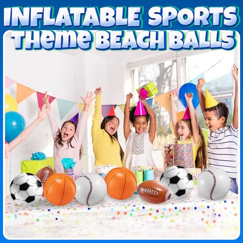 16" Inflatable Sports Beach Balls Variety Pack (12 Pcs) - 3 of Each Sport | Basketball, Baseball, Football, Soccer Beach Balls - Themed Parties, Pool Toys, Birthday Decorations, and Party Favors