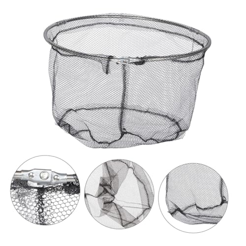 WOONEKY 4pcs Foldable Fishing Landing Net Head Replacement, 40cm Stainless Steel Deep Round Net Frame with Soft Mesh, Saltwater and Freshwater Fishing Gear Accessory for Anglers