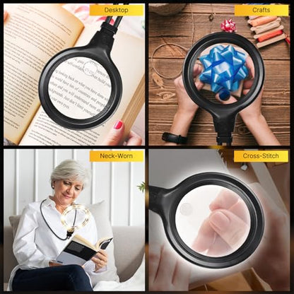 Hands Free Magnifying Glass with Light, Neck Magnifier for Seniors Reading | 6 Light Modes • 5.6"Acrylic Lens • 1200mAh Rechargeable • Flexible Gooseneck • Adjustable Brightness - size: 5.6”