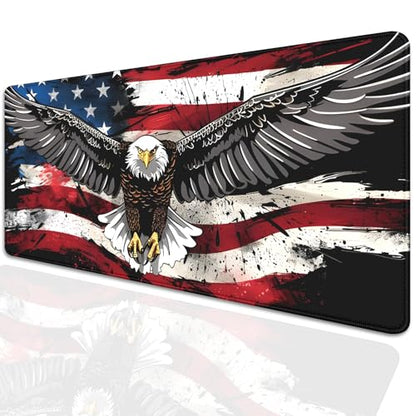 American Flag Mouse Pad,USA Bald Eagle Desk Pad,Large Extended Gaming Floral Mouse Mat with Stitched Edges,Non-Slip Rubber Base Mouspad for Office Work Home(27.5X11.8 in) - color: American Eagle Flag