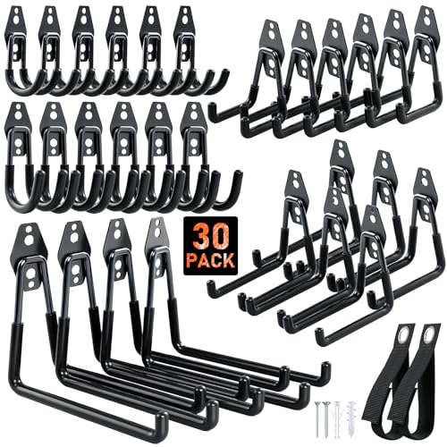 Housolution Steel Garage Hooks - 30Pack Anti-Slip Coating, Black - color: Black