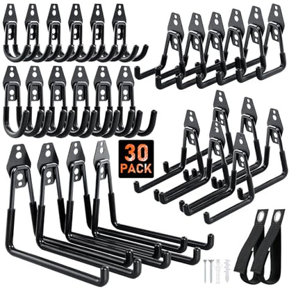 Housolution Steel Garage Hooks - 30Pack Anti-Slip Coating, Black - color: Black