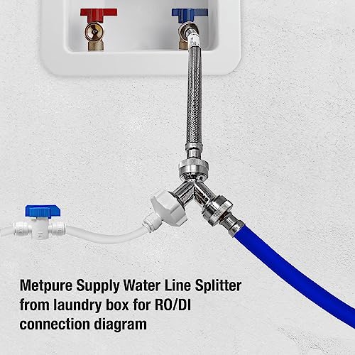 Washer Laundry Water Feed Line Splitter For Water Filtration RO Deionization Aquarium System 25’ Feet X 1/4” Tubing W/Shut Off Valve And Wye Connector + Supply Hose