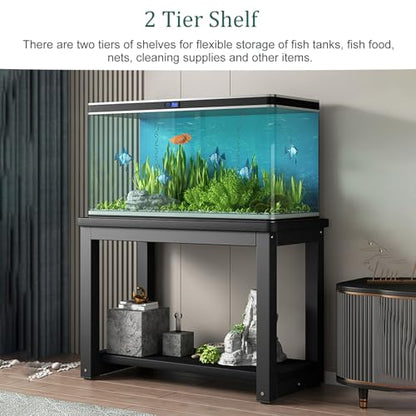 2-Tier Black Fish Stand Display Rack - Versatile Kitchen Cabinet for Large Reptile Terrariums, Aquariums & Home Storage Organizer, Ideal Multi-Use Shelf for Reptile Habitats