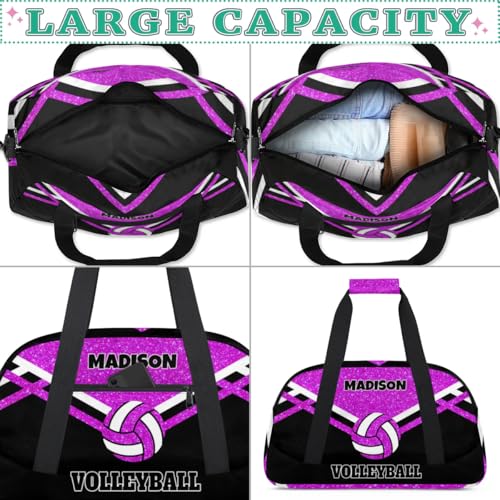 Custom Name Sports Volleyball Bags, Bright Purple Glitters Black | Duffel Travel Sports Gym Bag, Large Workout Bag - color: Bright Purple