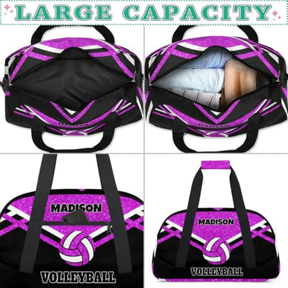 Custom Name Sports Volleyball Bags, Bright Purple Glitters Black | Duffel Travel Sports Gym Bag, Large Workout Bag - color: Bright Purple