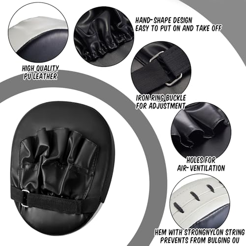 Poen 7 in 1 Taekwondo Kick Pad Boxing Training Equipment Punching Mitts Martial Arts Wrist Band Adjustable Soft Pads Set for Karate Muay Thai MMA Training - color: Black,White