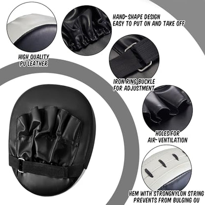 Poen 7 in 1 Taekwondo Kick Pad Boxing Training Equipment Punching Mitts Martial Arts Wrist Band Adjustable Soft Pads Set for Karate Muay Thai MMA Training - color: Black,White