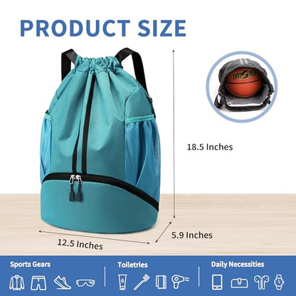 JELUTAR Drawstring Backpack Gym Bag with Shoes Compartment, Teal - color: Teal, size: Large