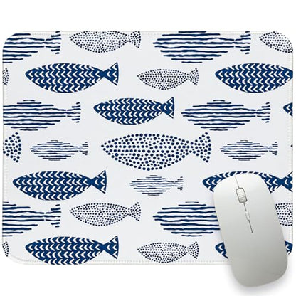Navy Blue Fish Mouse Pad for Desk,Cute Coastal Desk Mat Gaming Mouse Mat for Home Office,Boho Blue and White Mouse Pad for Women Girls 8.25x10In - color: Navy Blue Fish