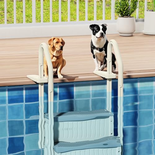 VINGLI Pool Ladder for Above Ground Pools 3-Step, Safety Stair - Beige&Gray - color: Beige & Gray, size: 3 Steps