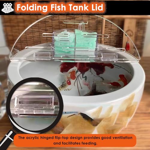 C Acrylic Lid for Round Aquarium, Cat-Proof Fish Tank Cover, Cuttable Anti-Jump Hood with Hole & Hinges, Folding Flip-Top Design for Easy Access - size: 30.0in/76.2cm