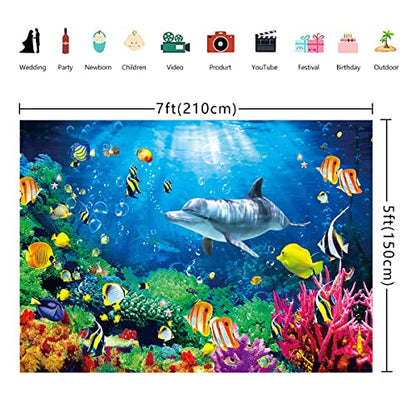 7x5ft Ocean Dolphins Backdrop Under The Sea Whale Backdrop for Kids Aquarium Corals Tropical Fish Background Underwate Baby Shower Backdrops for Photoshoot