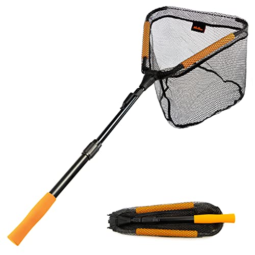 Floating Fishing Landing Net - Foldable for Freshwater or Saltwater - Folding and Fly Fishing - color: B: 16''/40cm Hoop Size Orange (Telescopic Pole)