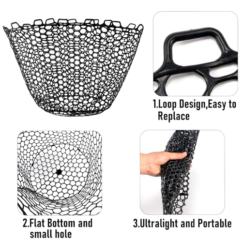 Alwonder Fishing Nets Silicone Replacement Netting, Clear Black Fly Ice Fishing Net Landing Kayak Nets Without Handle for Freshwater Saltwater Foldable Soft Flexible Trout Net Silicone Mesh - color: Black, size: 4025