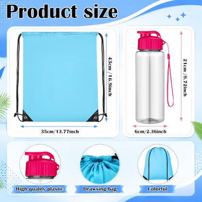 20 Sets 17oz Water Bottles Bulk and Drawstring Backpacks, Vivid - color: Vivid