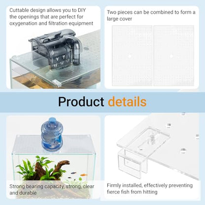 2 Pcs Aquarium Acrylic Fish Tank Lid Covers for 70/75/90/110 Gallon, 48 X18 Glass Cuttable Canopy Top Net, Anti-Jump Net with Clips (Each 22.68 x 16.93 x 0.1in) - size: 23 x 17 Inch