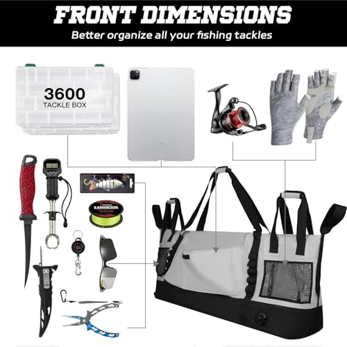 Insulated Fish Cooler Kill Bag with Flat Bottom-25x17.5 40x16 60x20Inches Waterproof Fishing tackle Kill Cooler Bag - color: Light Grey-60x20x10