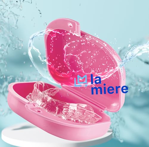 LA MIERE RetainerCase Slim Cute Retainer Holder Dental Thin Container Braces Case Denture Night Mouth Guard Aligner Case, Pink - color: Pink