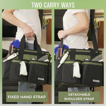 Compact Wearable Cleaning Caddy, Small Cleaning Caddy Supplies Organizer with Handle & Shoulder Straps for Housekeepers, Under Sink & Car Cleaning Tool Organizers Bag (Armygreen) - color: Armygreen