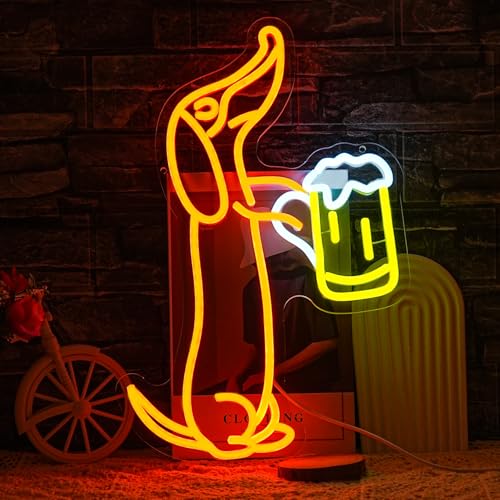 Dachshund Neon Sign for Wall Decor Dachshund Drink Beer Light up Sign for Pet Store Cute Dog Neon Lights Beer LED Neon Light for Pet Shop Bar Pub Party Decor Gift for Dog Lover(16.9''*11.4'') - style: Dachshund beer