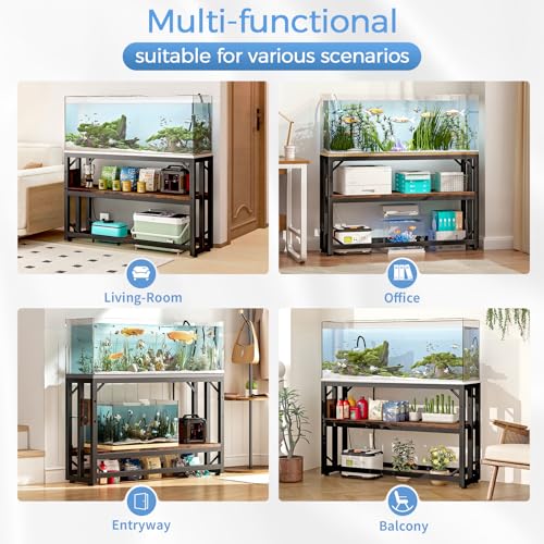 55 Gallon Fish Tank Stand with Power Outlet,Adjustable Aquarium Stand, Heavy Duty Terrarium Stand,Metal Frame Reptile Turtle Tank Stand Suitable for Home Office,860LBS Capacity, Rustic Brown - color: Rustic Brown, size: 55 Gallon