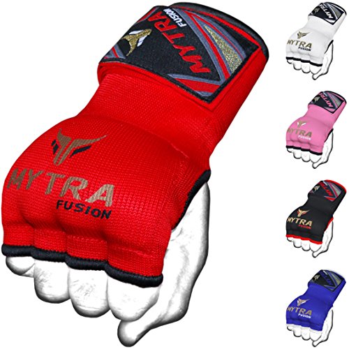 Mytra Fusion Inner Gloves Hand Wraps Boxing Hybrid Gloves Inner Gloves Boxing MMA Muay Thai Gym Workout Hand Wraps Gel Inner Gloves Fingerless Gloves Bandages Mitts Hand Protector - color: Red, size: Large-X-Large