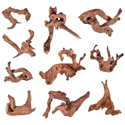 Natural Small Aquarium Driftwood for Fish Tanks & Reptile Terrariums – Safe Fish Tank Decorations, Unique Twisted Branches 10-Piece 2-4 Inch Low Tannin, Easy to Sink - size: Mopani Driftwood 2-4" (Pack of 10)