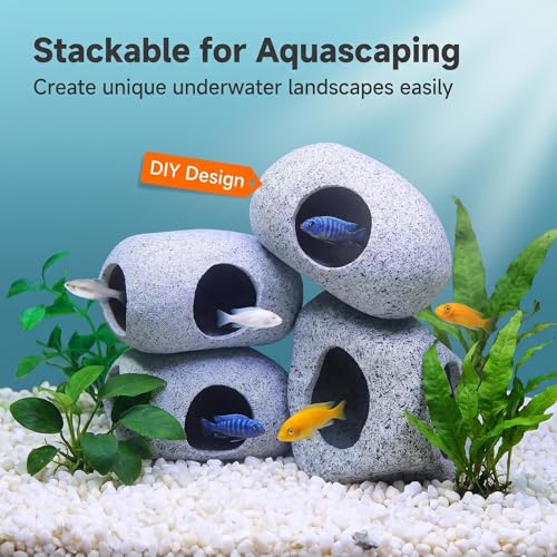 Aquarium Hideaway Rock Cave for Aquatic Pets to Breed, Play and Rest, Safe and Non-Toxic Ceramic Fish Tank Ornaments, Decor Stone for Betta