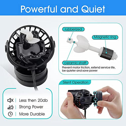 hygger Wave Maker with Controller for Feeding, 792 GPH Ultra-Silence Aquarium Powerhead with Strong Magnet Suction Base for Freshwater or Saltwater Fish Tank, 360° Rotating Aquarium Wavemaker Black
